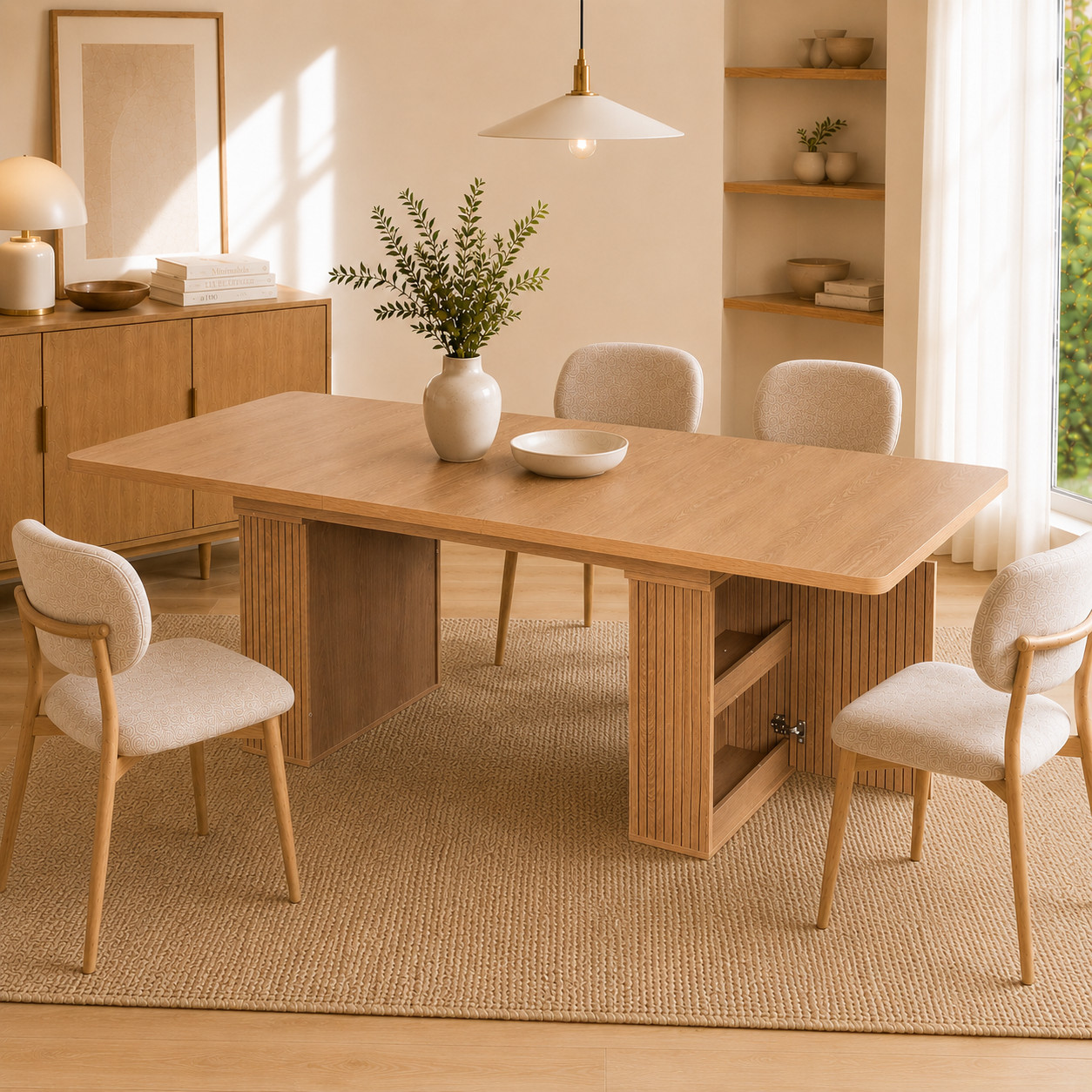 Expandable dining Table with Storage Minimalist Dining Table for 6-10 People