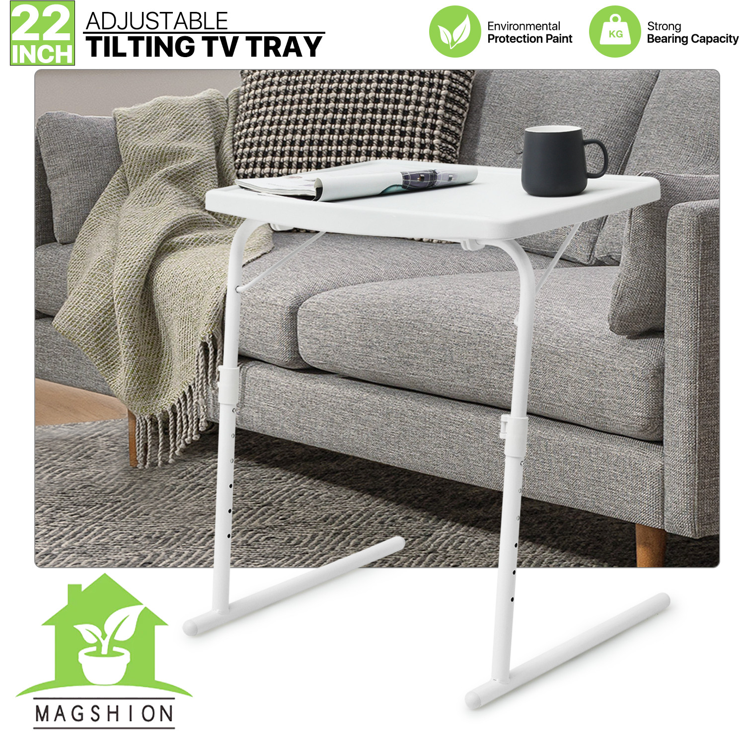 White Folding TV Tray Portable Sofa Bed Side Table Adjustable Height Laptop Desk