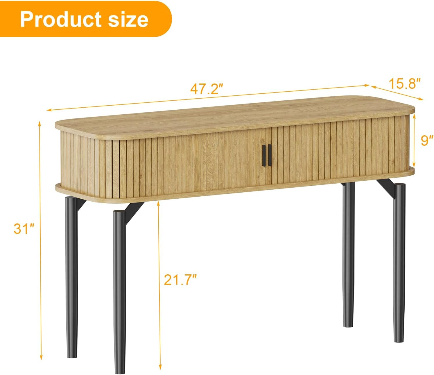 Stylish Oak Fluted Console Table with Sliding Door Storage for Entryway