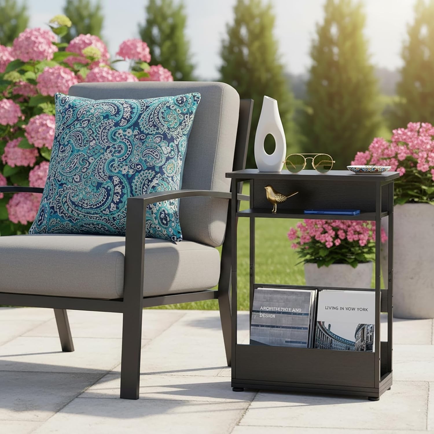 Modern Narrow End Table with 3-Tier Storage – Stylish Function for Any Room
