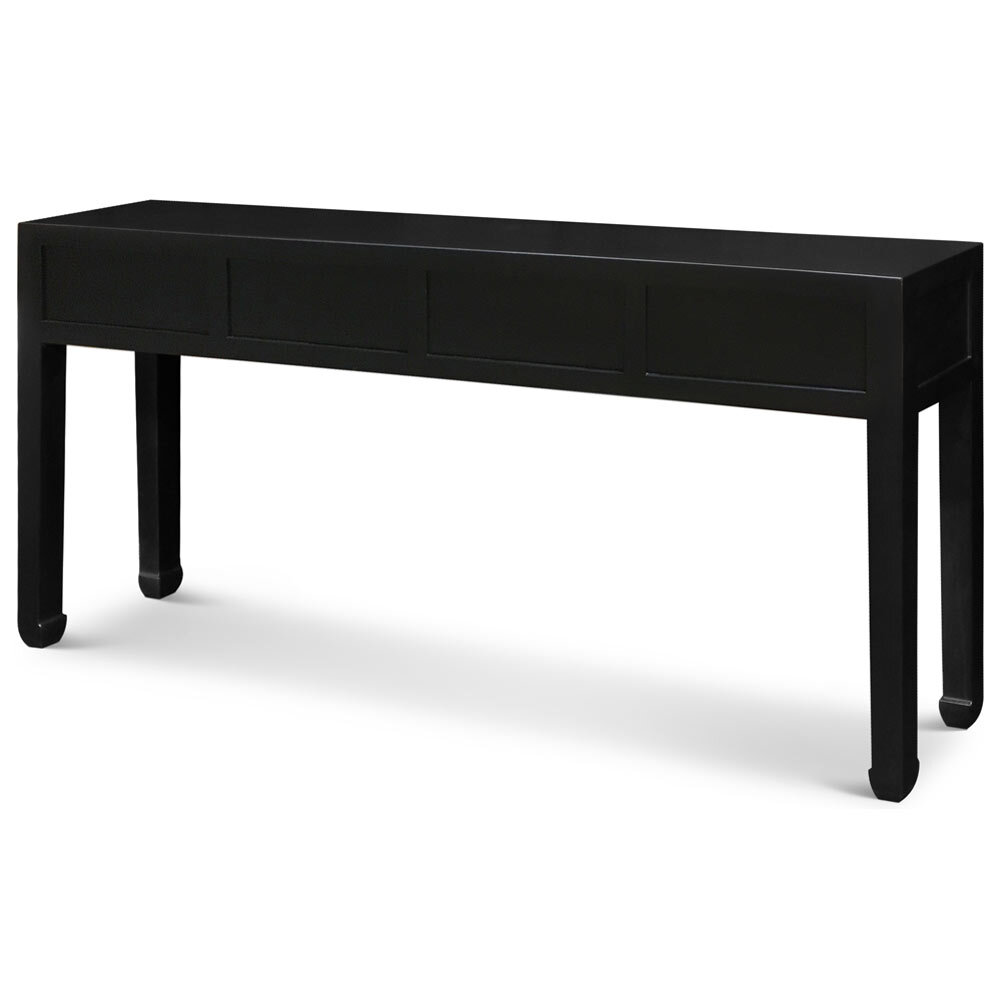 US Seller – Matte Black Elmwood Chinese Ming Console Table with 4 Drawers