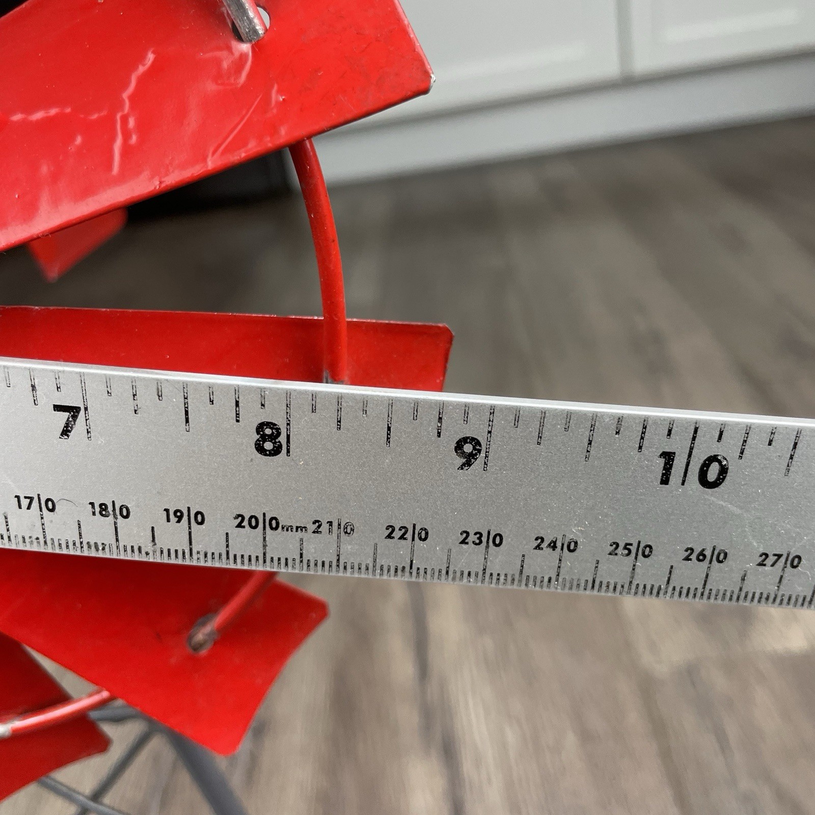 Vintage Small Metal Red Table Top Windmill Tower 8.5” Blade About 16” Tall