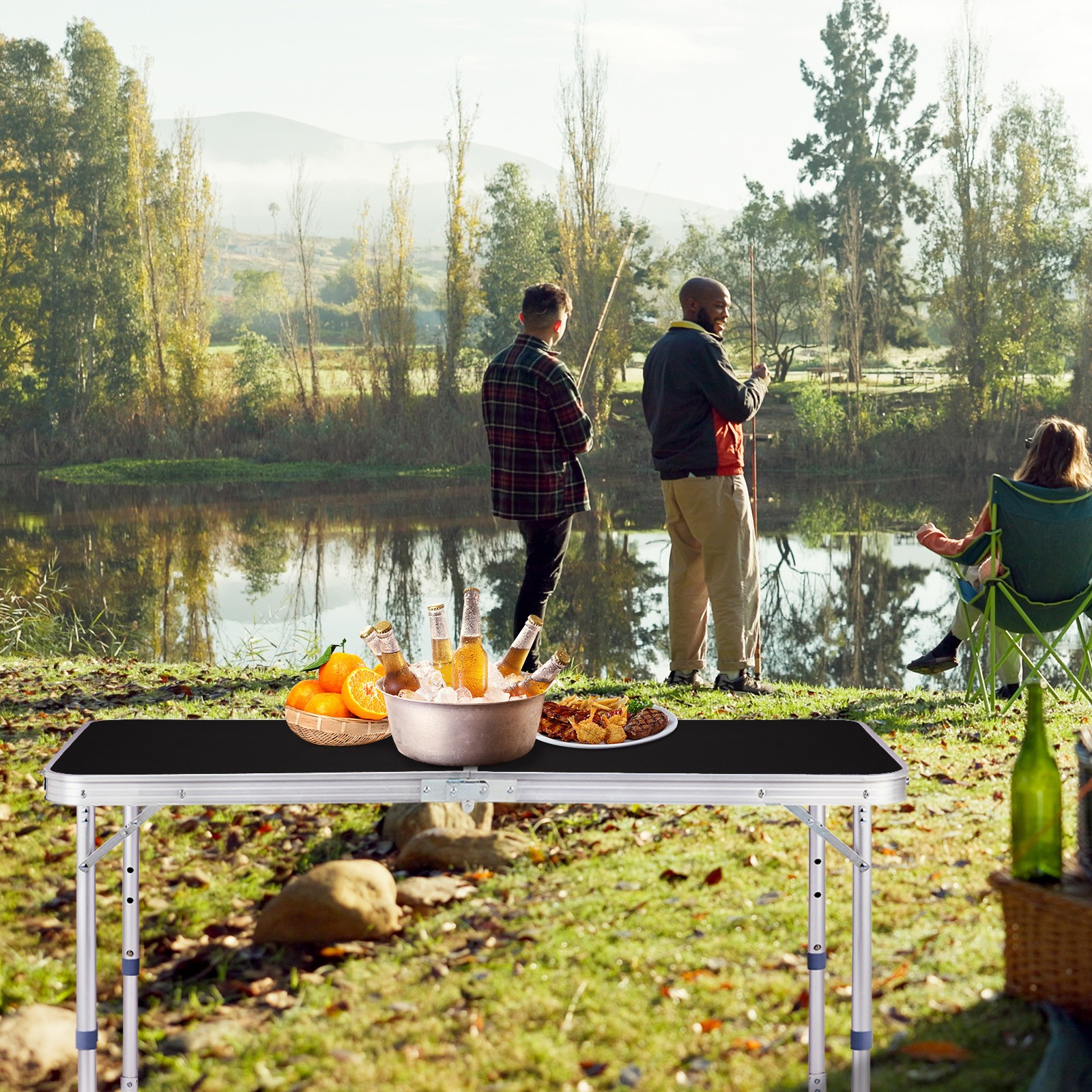 4FT Dining Portable Aluminum Folding Black Table Perfect for InOutdoor Parties