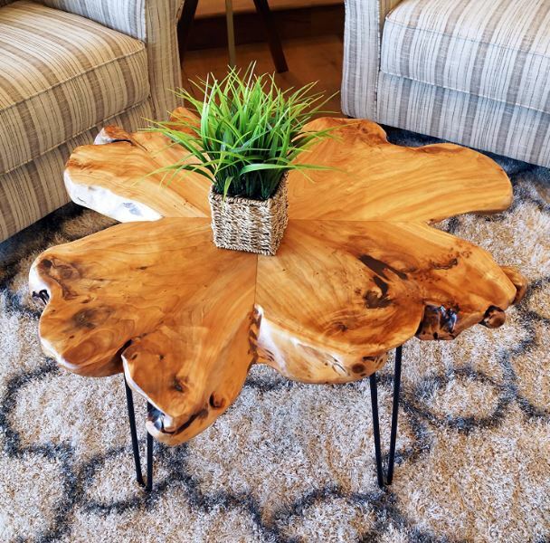 Live Edge Wood Coffee Table Unique Cedar Tree Stump Mid Century Log Cabin Accent
