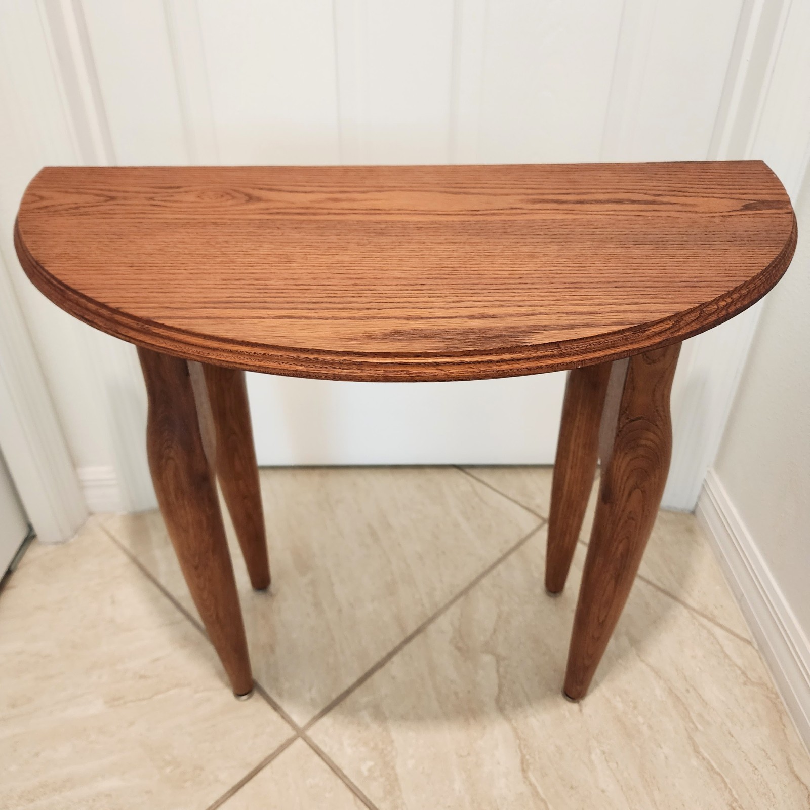 Vintage Demilune Console Table Unique Mid-Century Shaped Legs Solid Wood 24″H