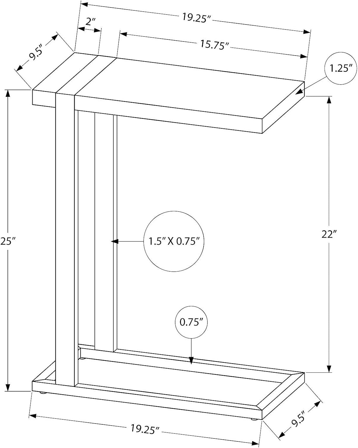 Monarch Specialties 2853, C-shaped, End, Side, Snack, Living Room, Bedroom