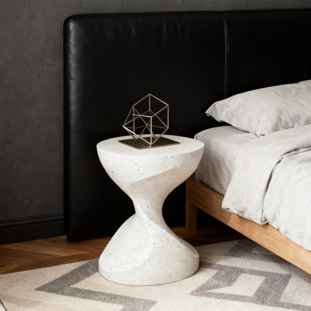 Side Table Modern Art Deco Indoor/Outdoor Accent Table Cream Terrazzo Finish