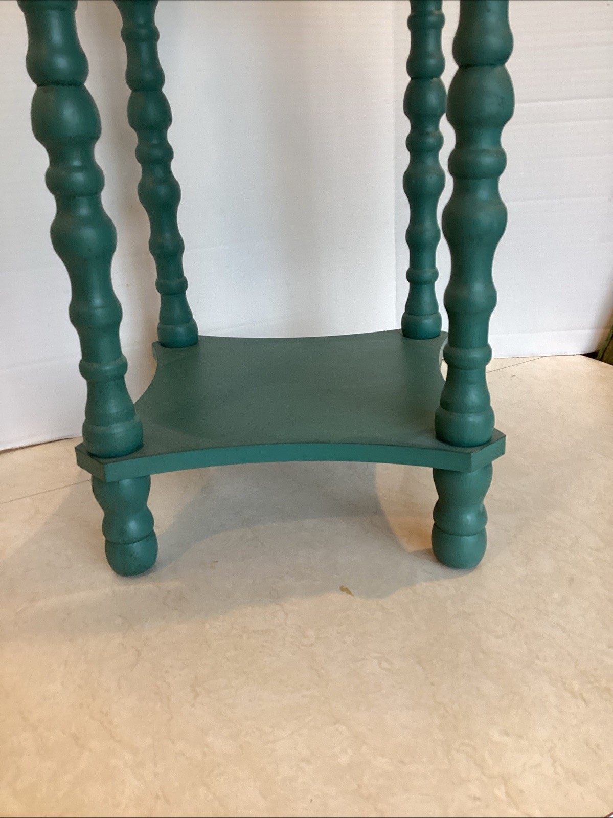 Turquoise Tooled Wood 2 Tiered Accent Table/Plant Stand