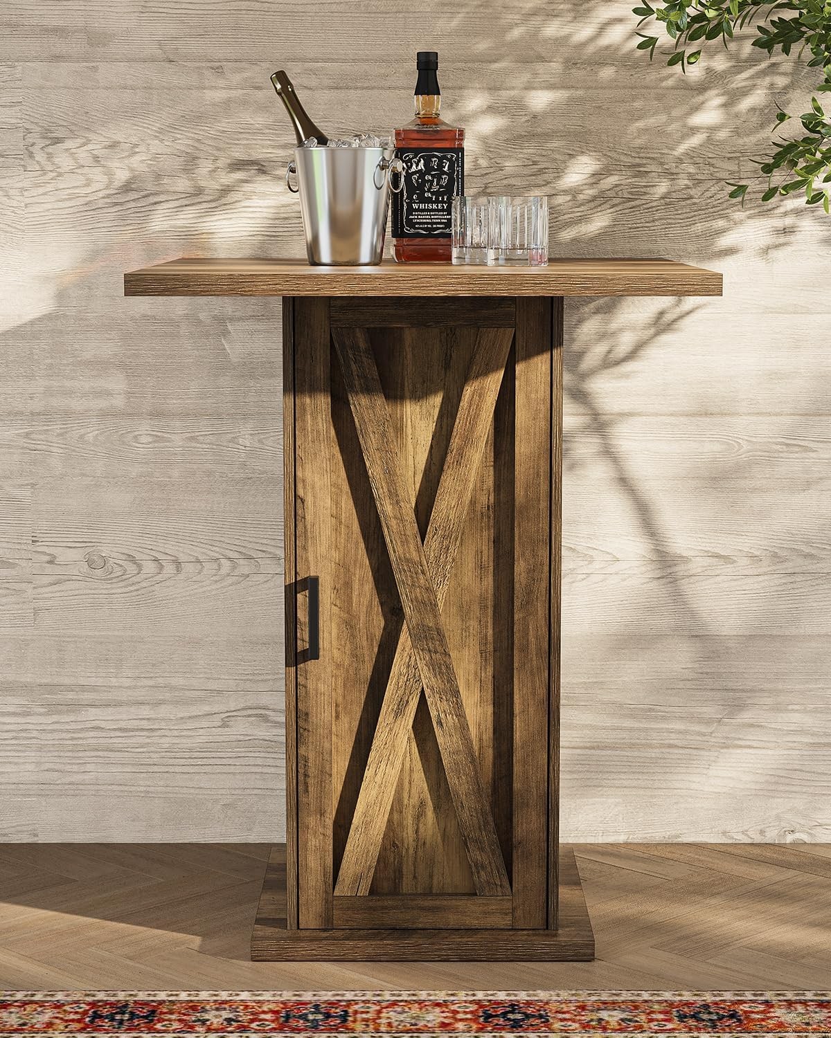 Square Bar Table with Storage, 39.4″H Industrial Square High Top Pub Table