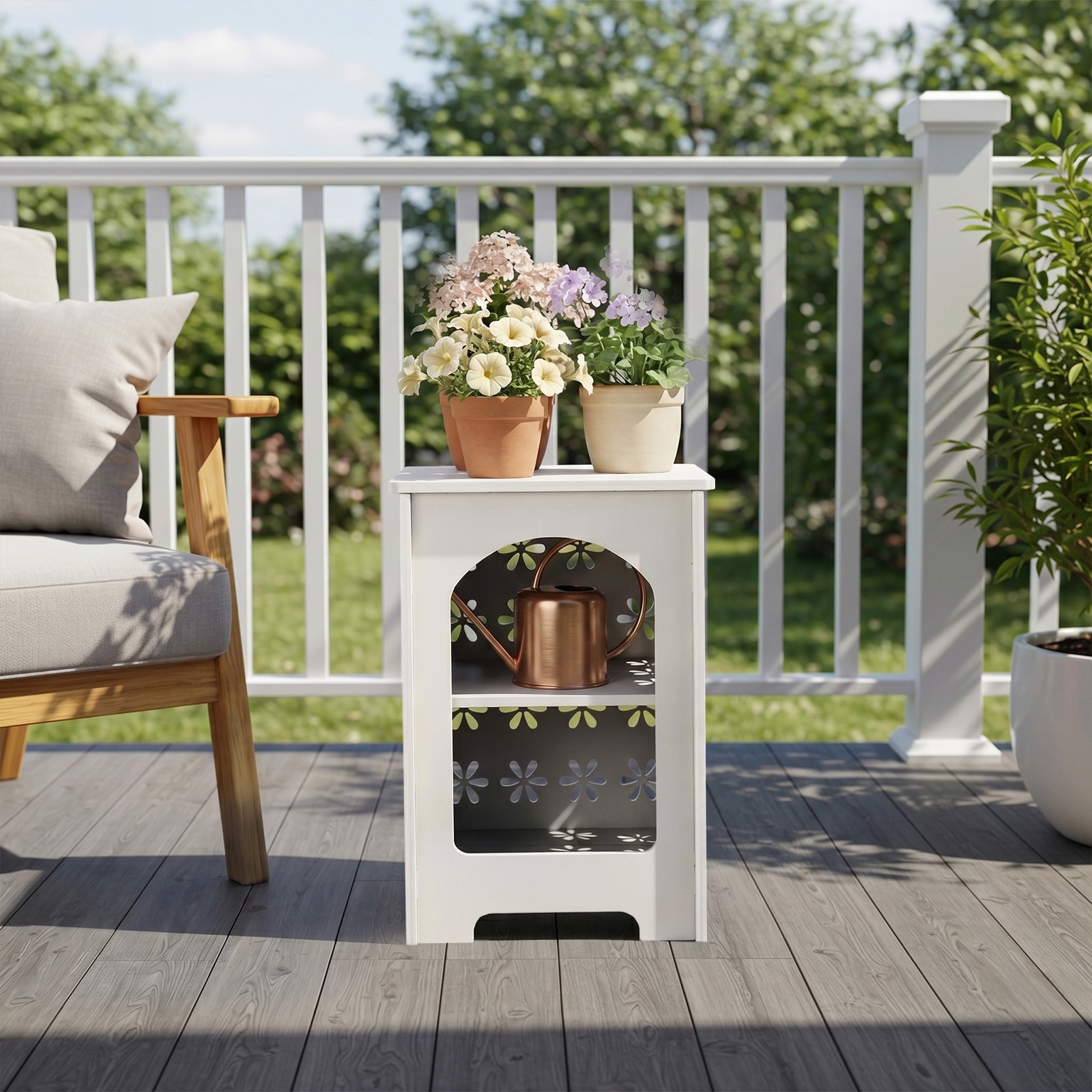 Portable Side Table PVC Bedside w/ Storage Rack for Indoor Living Room Bedroom