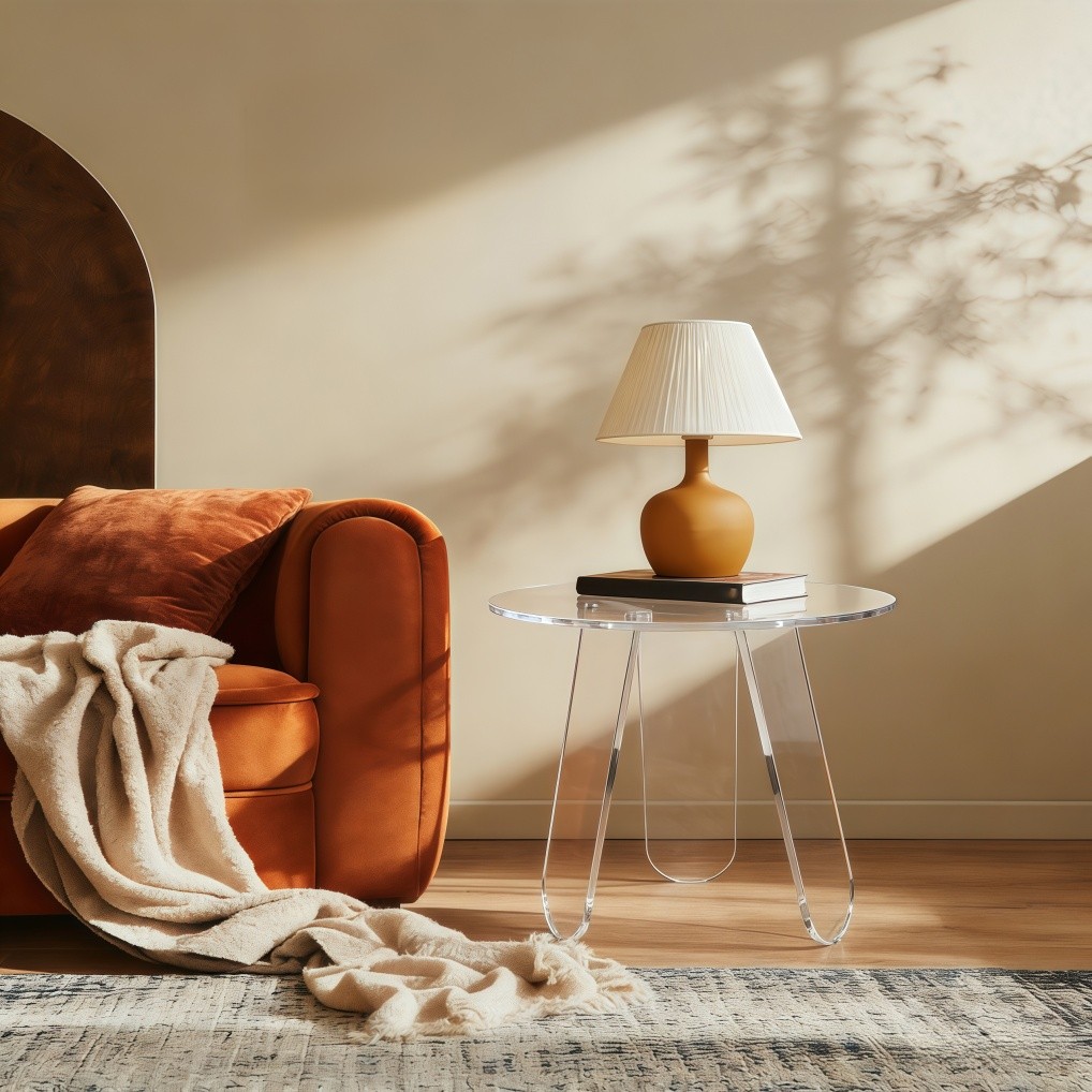Acrylic Coffee Side Table Modern Round Bedside Sofa Tea End Tables w/ PVC Cover