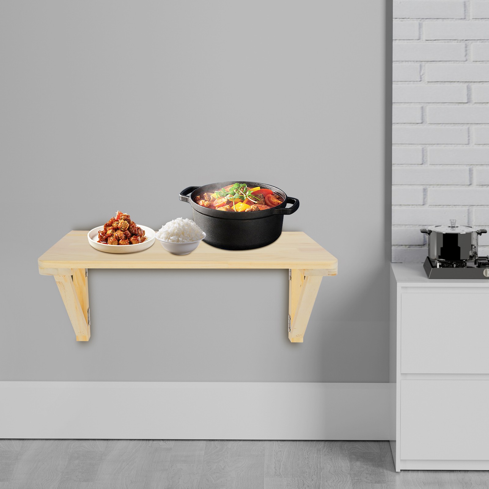 31.49*23.62*11.81in Wood Color Pine Wood Rustic Wall Mounted Folding Table