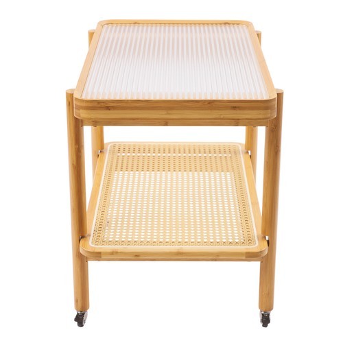 Side Table Nature Rattan Glass End Table 2-Tier with Storage Bamboo Table