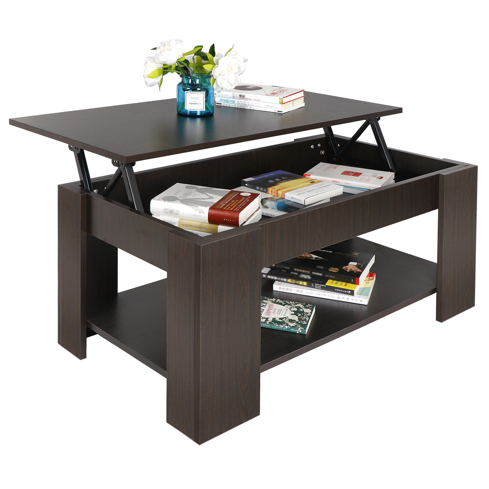 Coffee Table Lift-up Hidden Storage Cabinet Compartment Longlasting Brown Finish