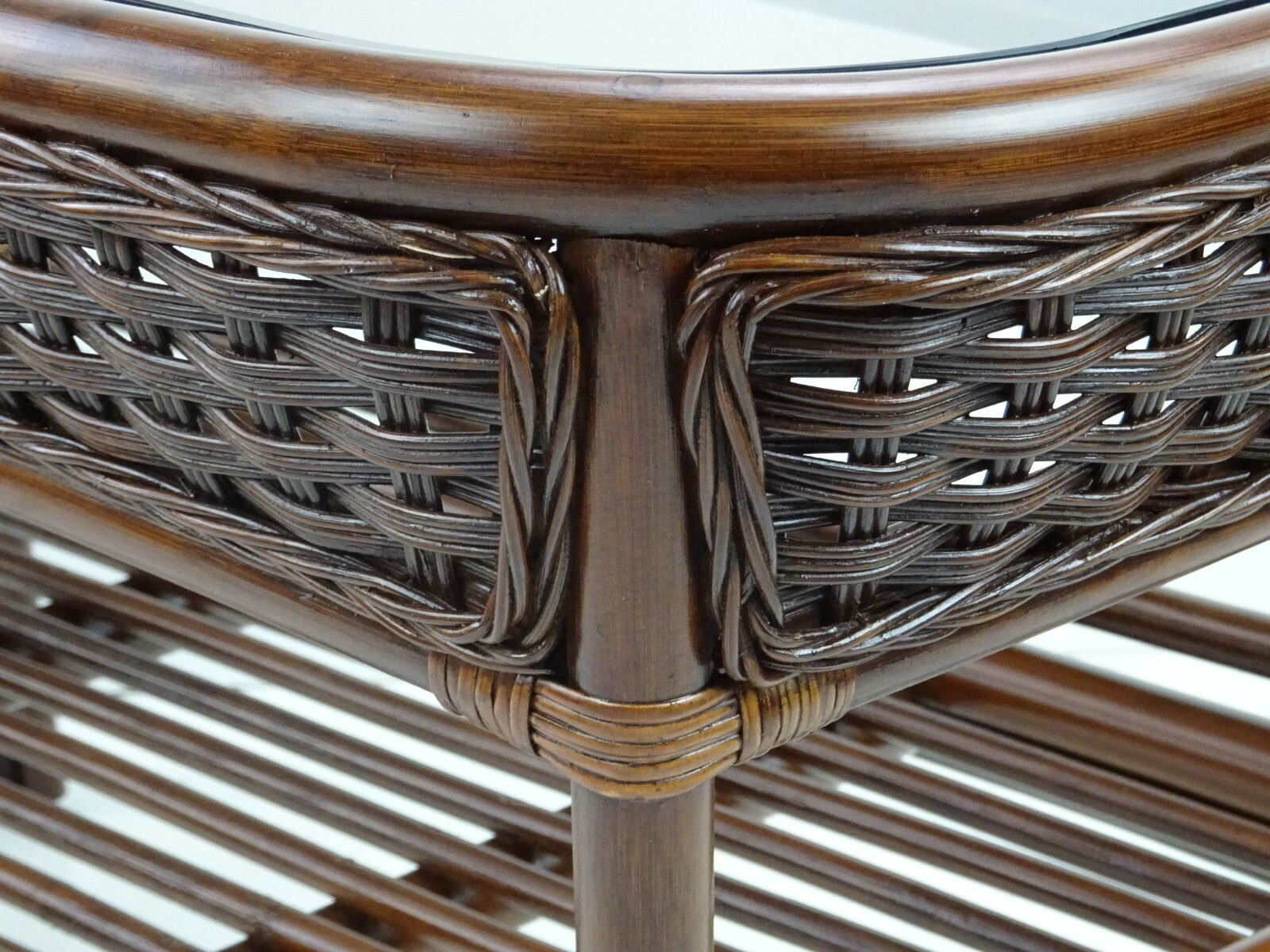 Alexa Rectangular Coffee Table Dark Walnut Color Natural Rattan Wicker Handmade