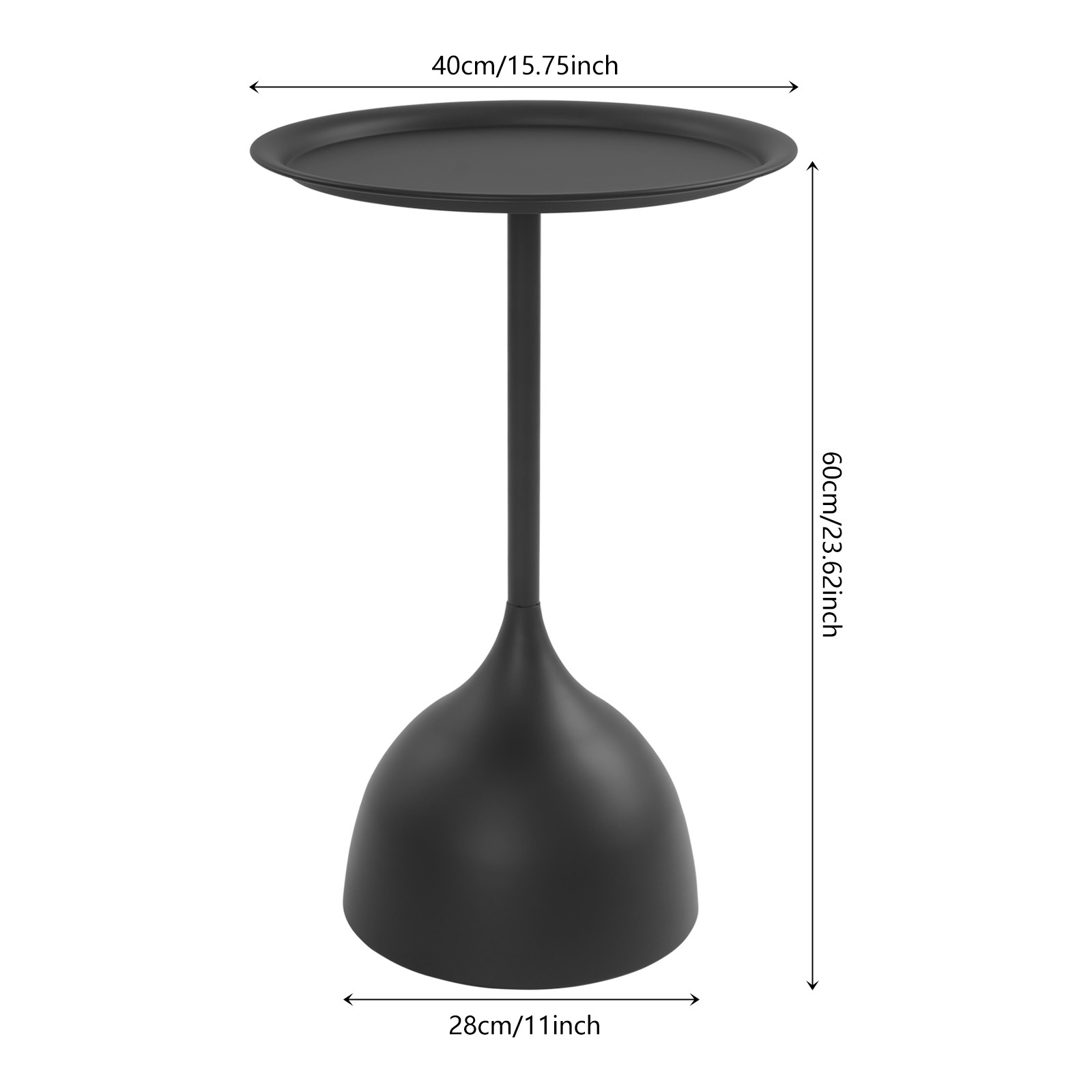 Modern Industrial Black Iron Side Table 15.75in Round Top 23.62in High