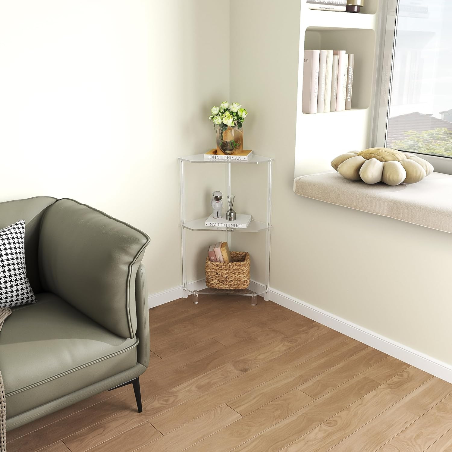 Stylish Acrylic 3-Tier Corner Side Table for Any Room – 11.8” x 26