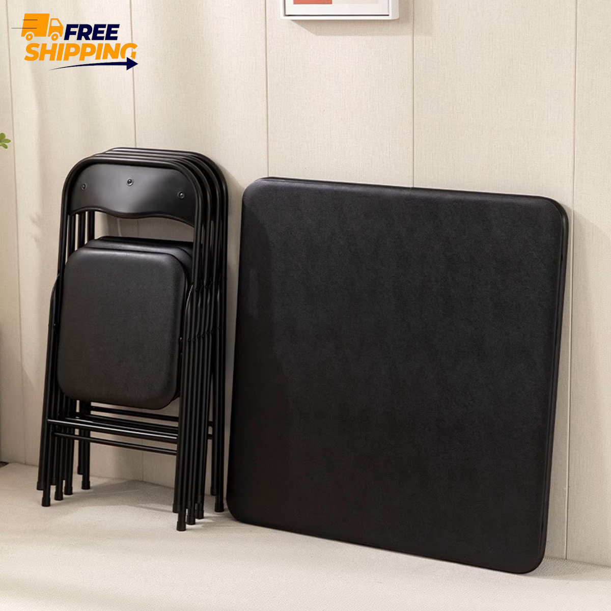 34″ Folding Card Table, Square Portable Game Night Dining Table, Black ✌️👍