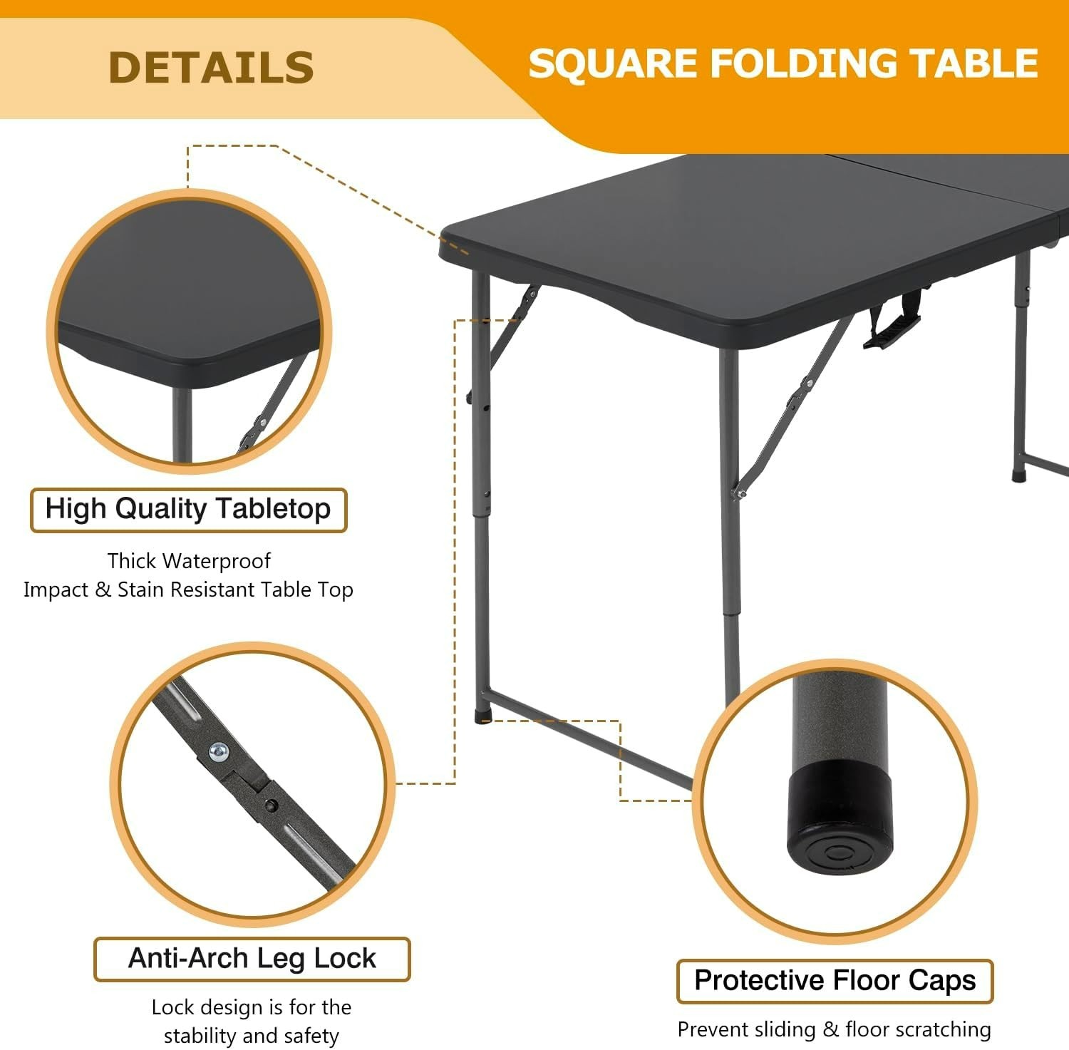 4FT Folding Table Half Portable Foldable Table Picnic Table for Office Home Camp