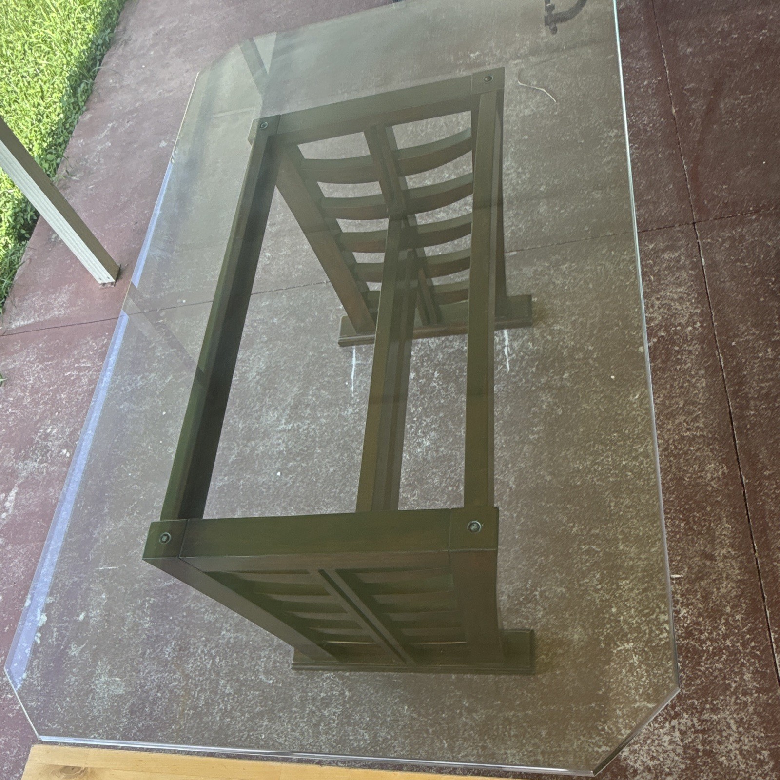 Rectangular Glass Top Dining Table, Medium Brown Wood Base 62x36x29 in