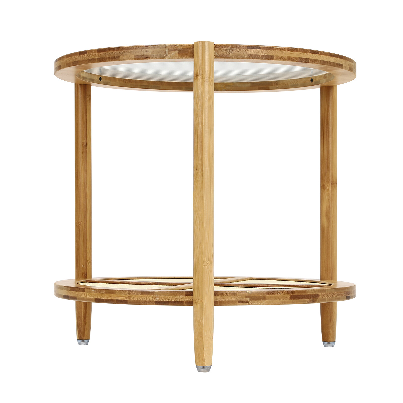 Round Coffee Table,Wood Living Room Table 2 Tiers Indoor End Table Free Standing