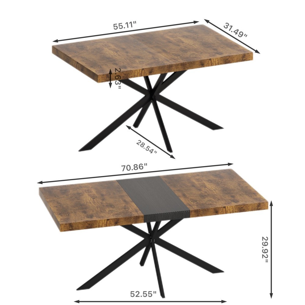 55.11″-70.86″Retro Rectangular Stretch Dining Table, Grey Carole Top