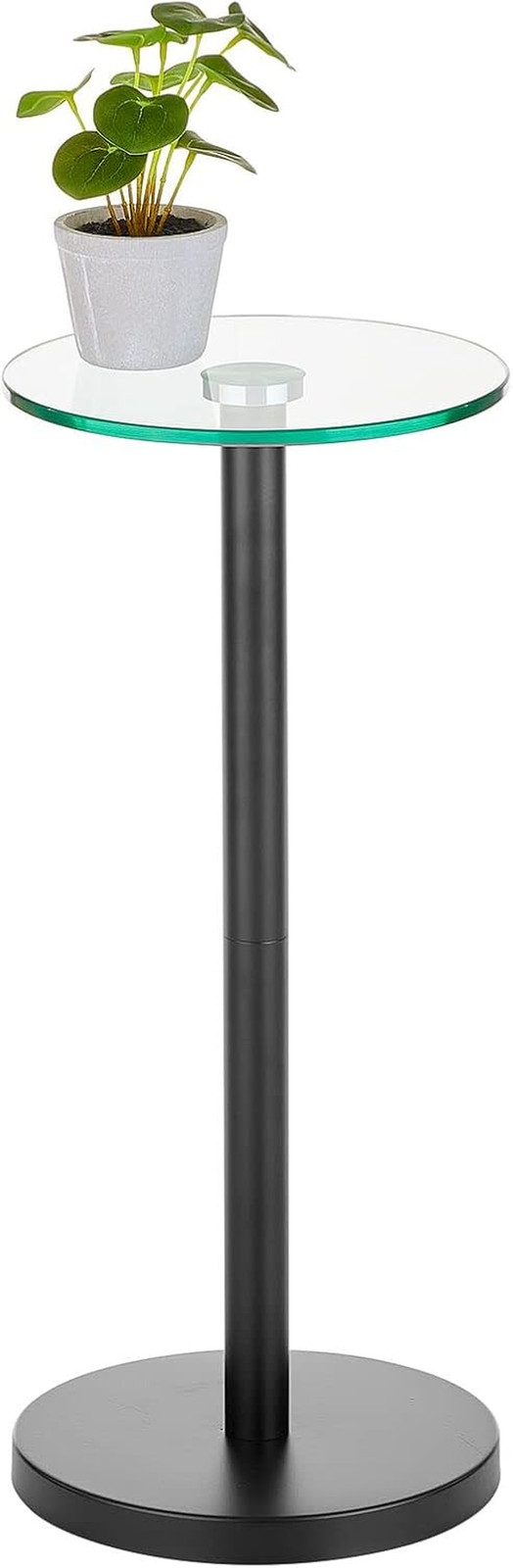 Modern Round Glass Top Accent Table – 9″ Clear/Matte Black for Any Room