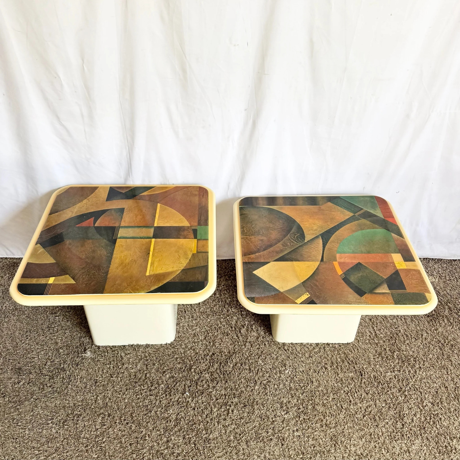 Art Deco Epoxy Top Abstract Square Nesting Tables – Set of 2