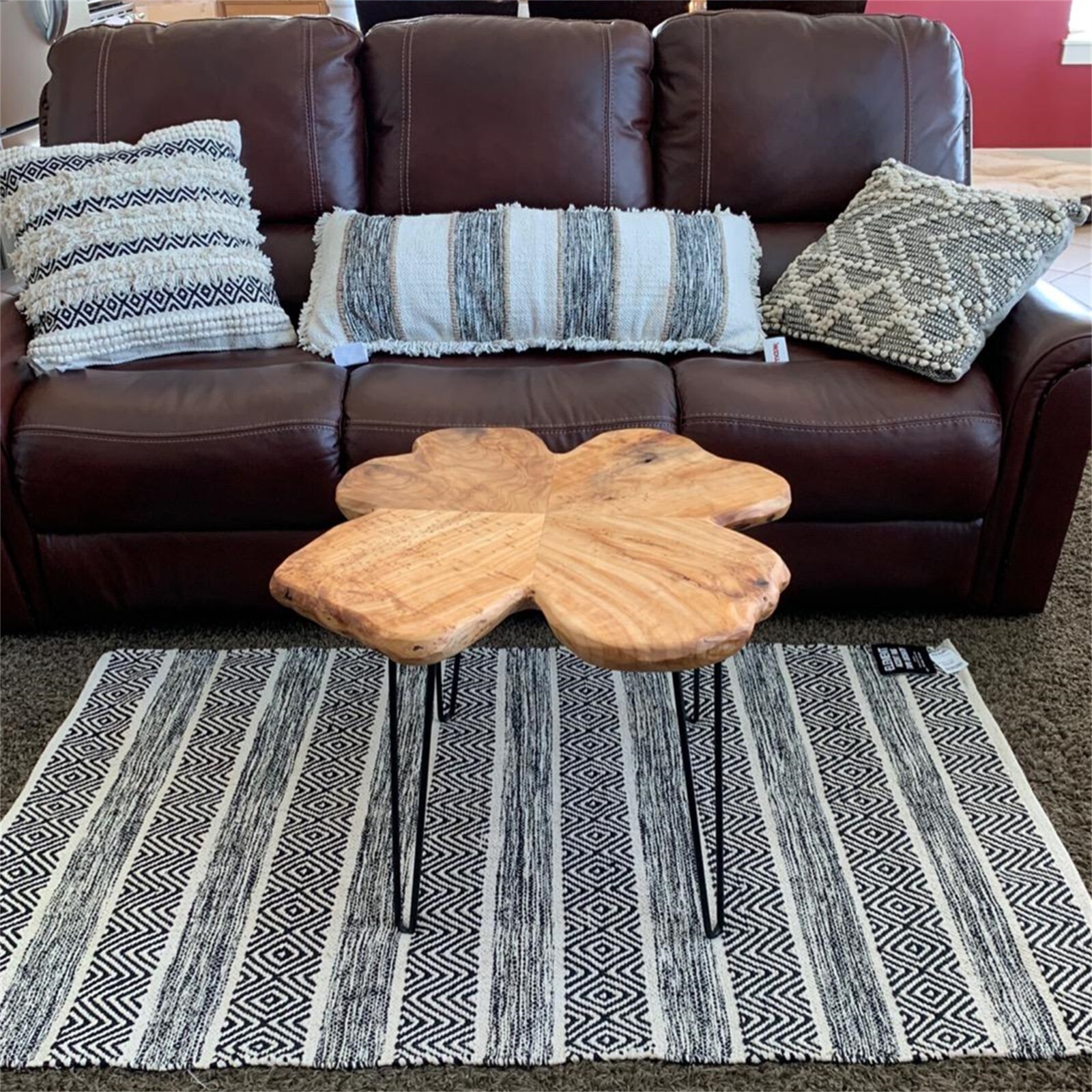 Greenage Natural Cedar Root Live Edge Coffee Table with Hairpin Legs Heavy Thick