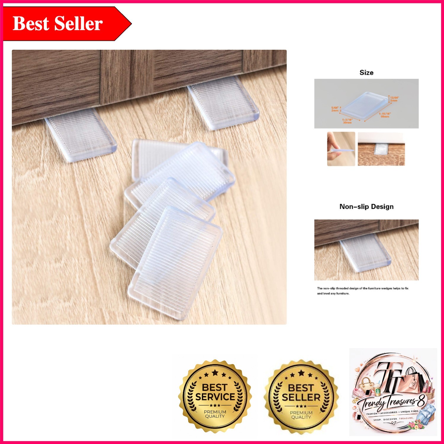 Clear Furniture Leveling Shims – 8 Pack for Wobbly Floors & Uneven Furniture