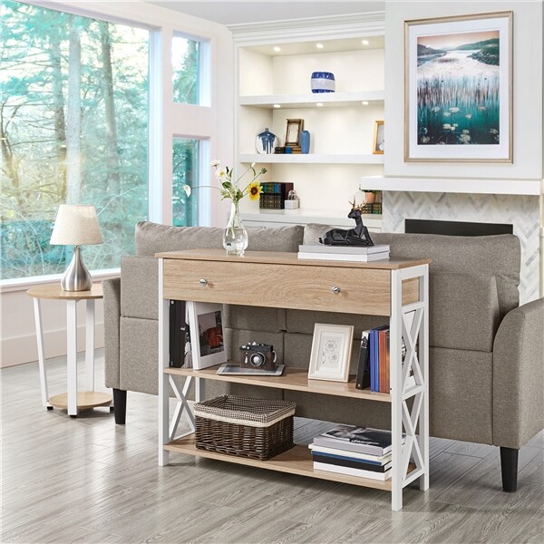 Wooden Console Table with Drawer for Entryway Sofa Table Living Room Light Oak