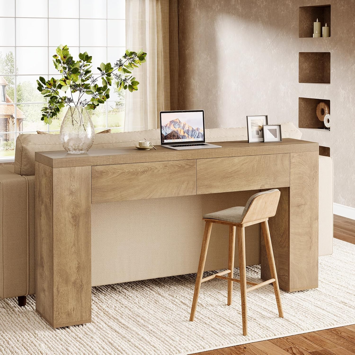 63-Inch Console Table with 2 Drawers, Wooden Entryway Table for Entrance,Hallway
