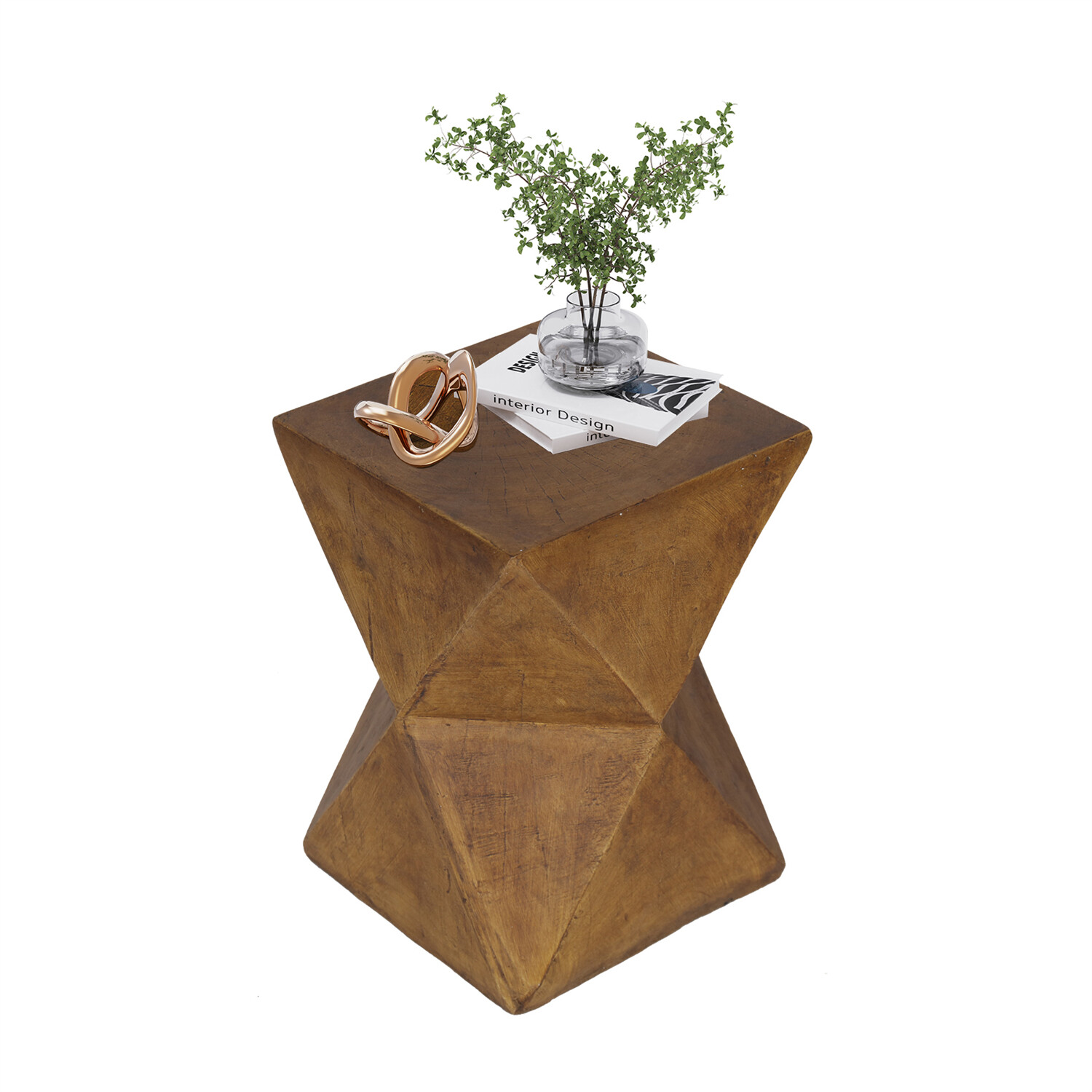 18” Tall Unique Concrete Side Table Decor Outdoor Handmade End Table Geometric