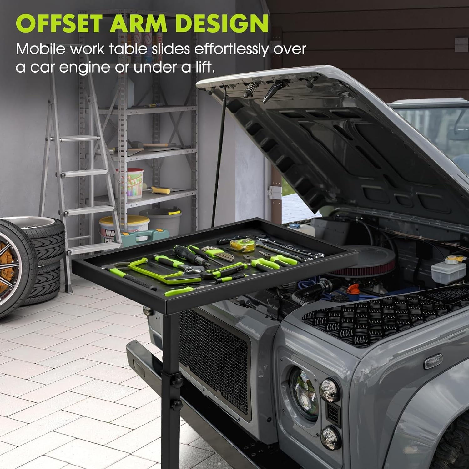 Robust Steel Rolling Tool Table with Adjustable Height – Perfect for Garage Use