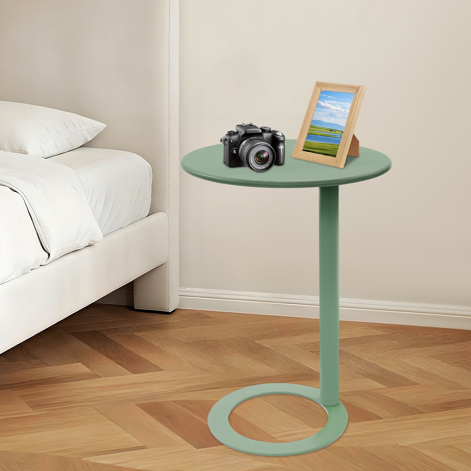 Round Side Table C-Shaped Sofa Table Bedside Reading Table for Living Room US