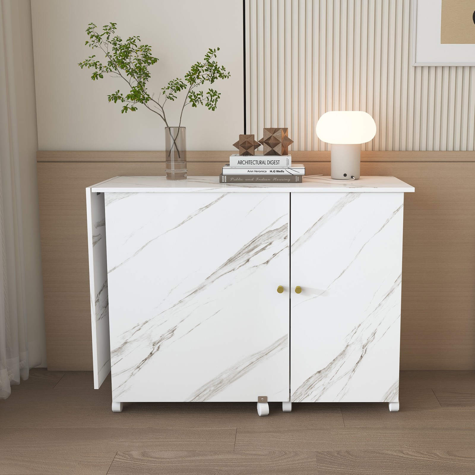 Foldable Sewing Machine Table with Locking Casters 57.5 in White