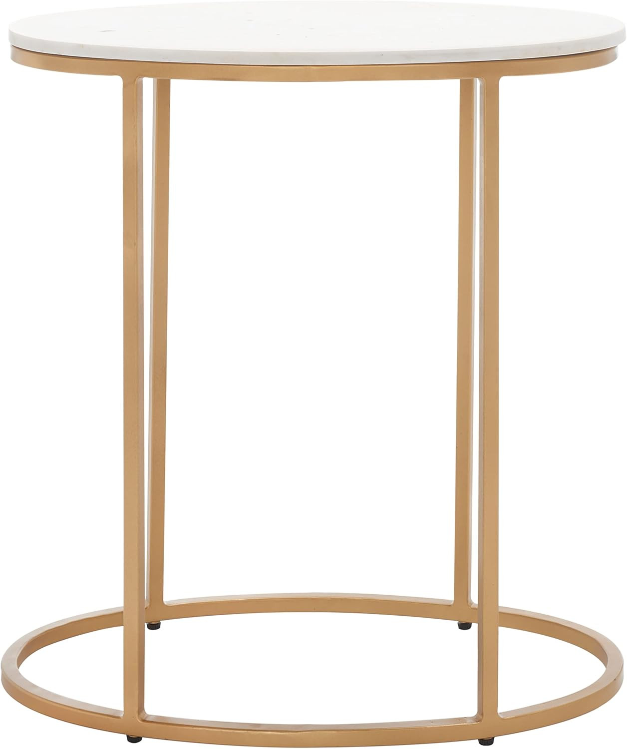 Elegant White Marble Oval Side Table with Gold Legs – Fully Assembled