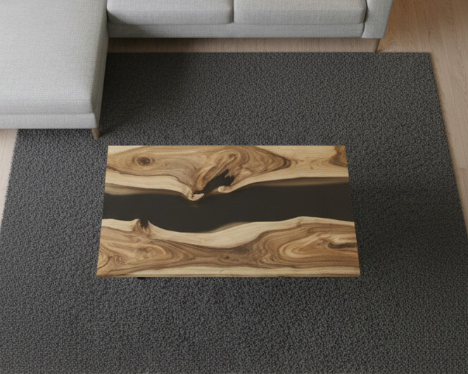 Solid Wood Slab Dining Table Black Metallic Resin River for Luxury office Decor