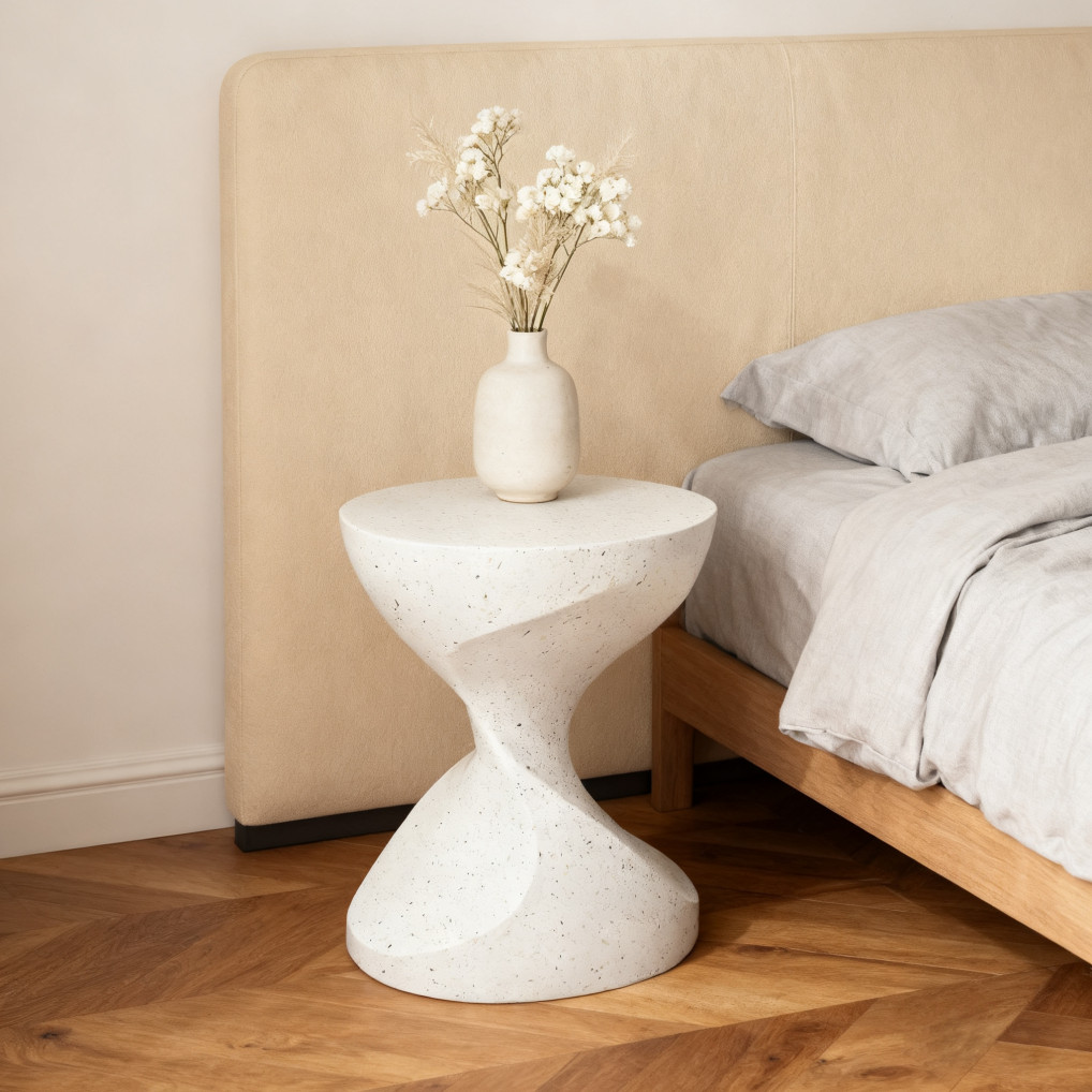 Side Table Modern Art Deco Indoor/Outdoor Accent Table Cream Terrazzo Finish
