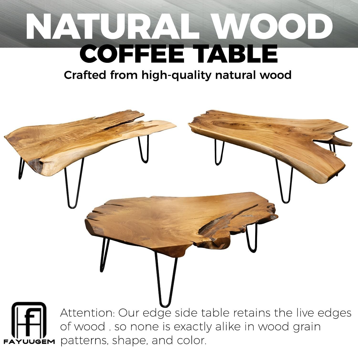 Live Edge Wood Coffee Table – Rustic Natural Design for Your Living Room