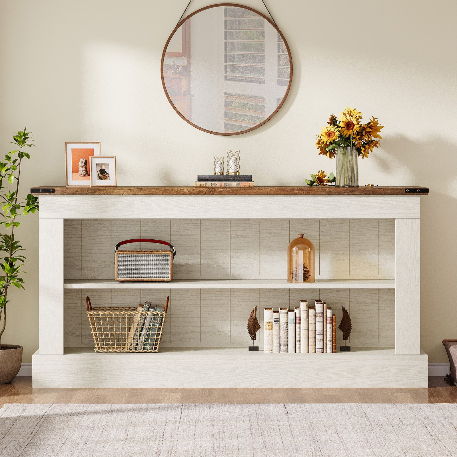 63-Inch Long Console Table for Entryway, Farmhouse Narrow Sofa Table for Foyer
