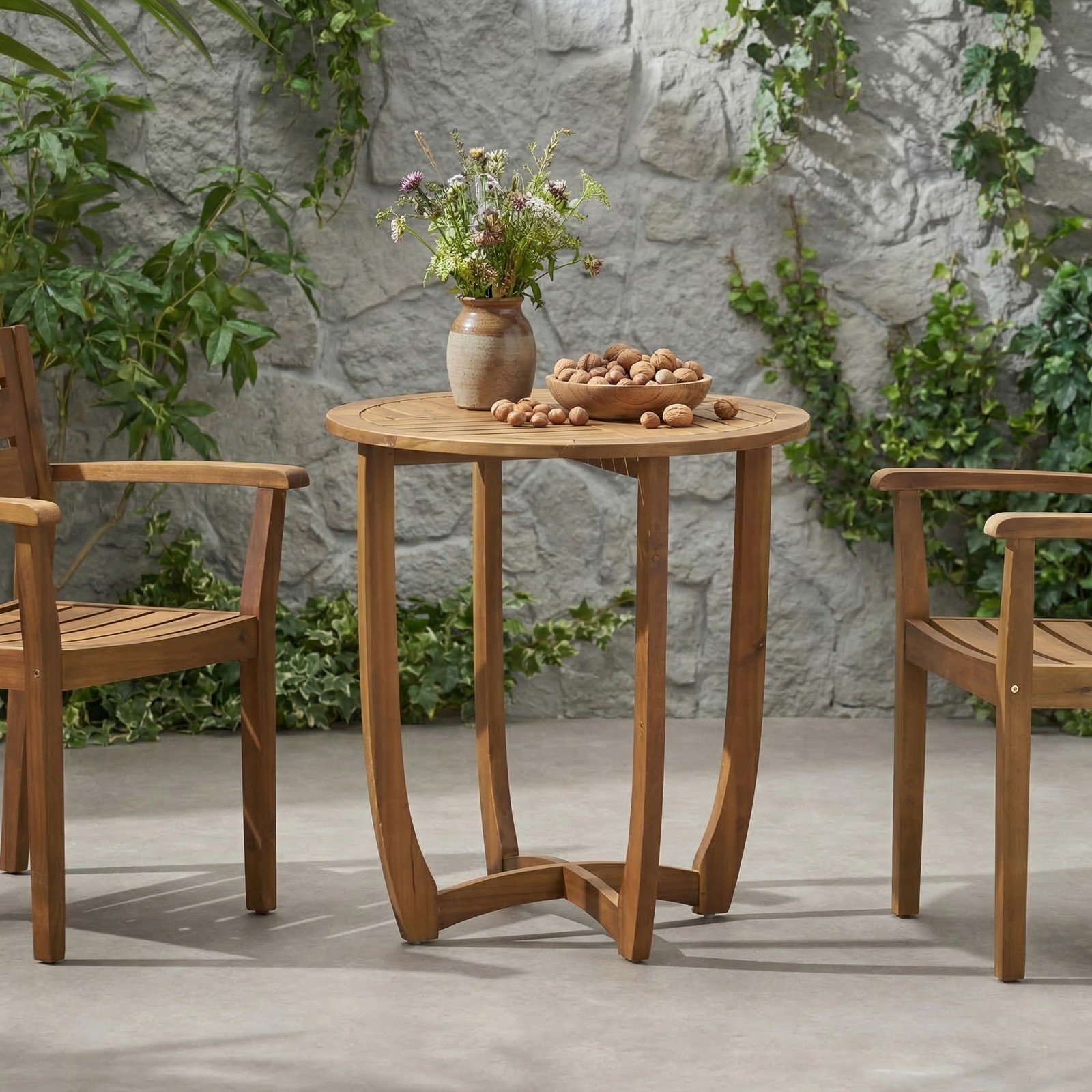 27.5″ Round Acacia Wood Outdoor Accent Table Teak Finish