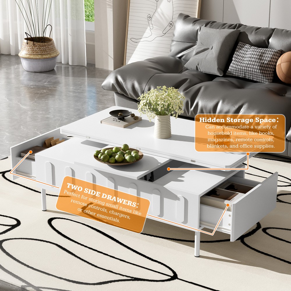Coffee Table with Drawers, Foldable, Featuring Hidden Storage Compartments