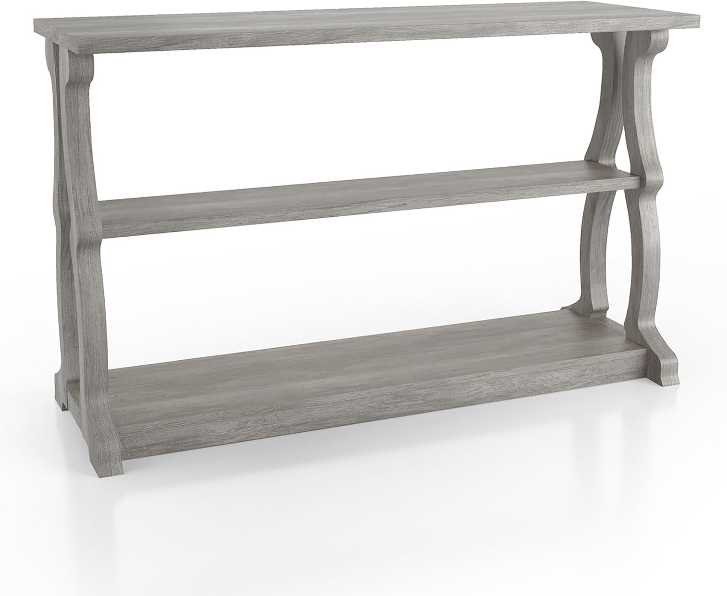 Vintage Gray Oak 48″ Wood Console Table with 2 Open Shelves for Any Room