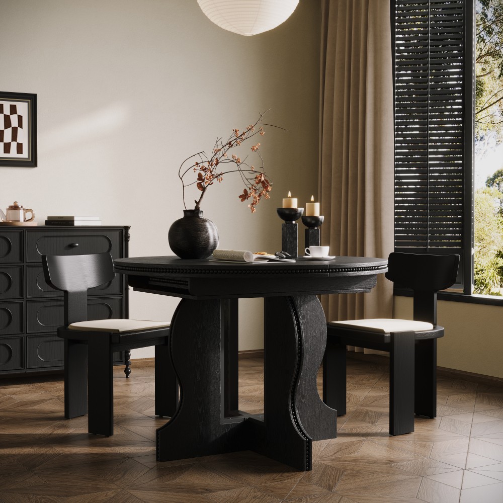 Farmhouse Expandable Round Oval Dining Table Glossy MDF Top Heavy Duty Wood Base