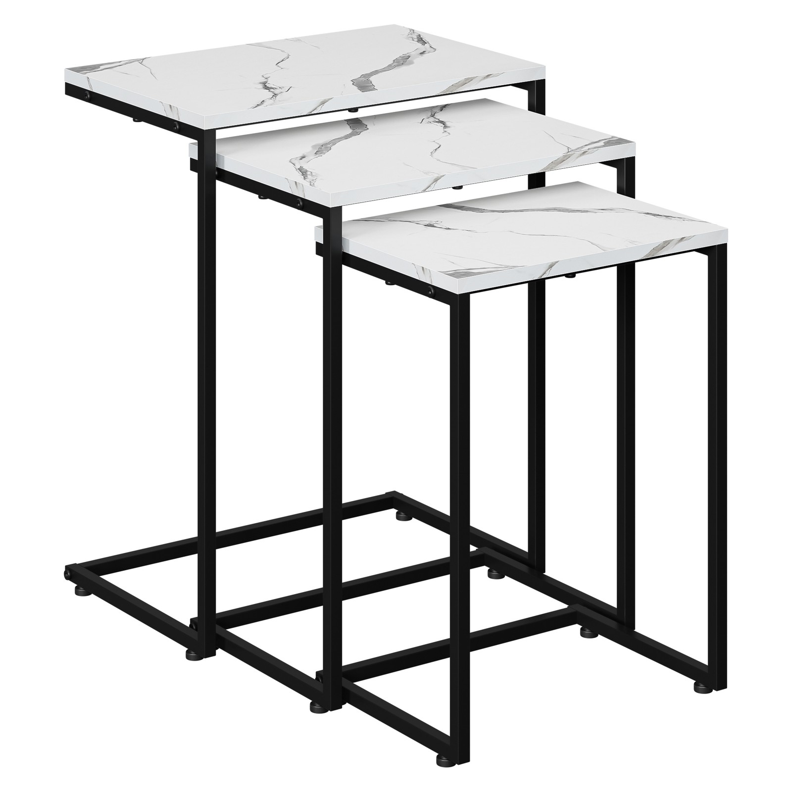Nesting Side Tables Set of 3 C Shaped End Tables Stackable Coffee Table White