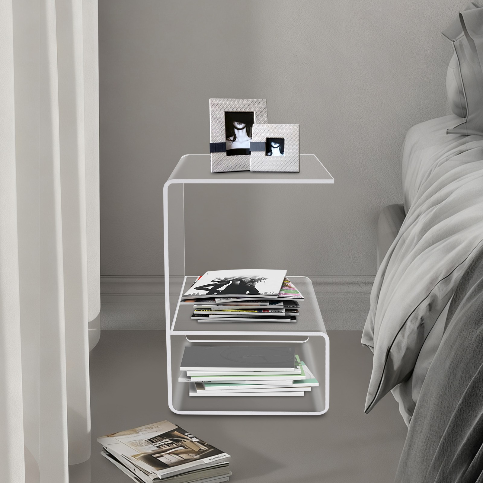 3 Tiers Acrylic End Table For Living Room Free Standing Side Tables No Assembly