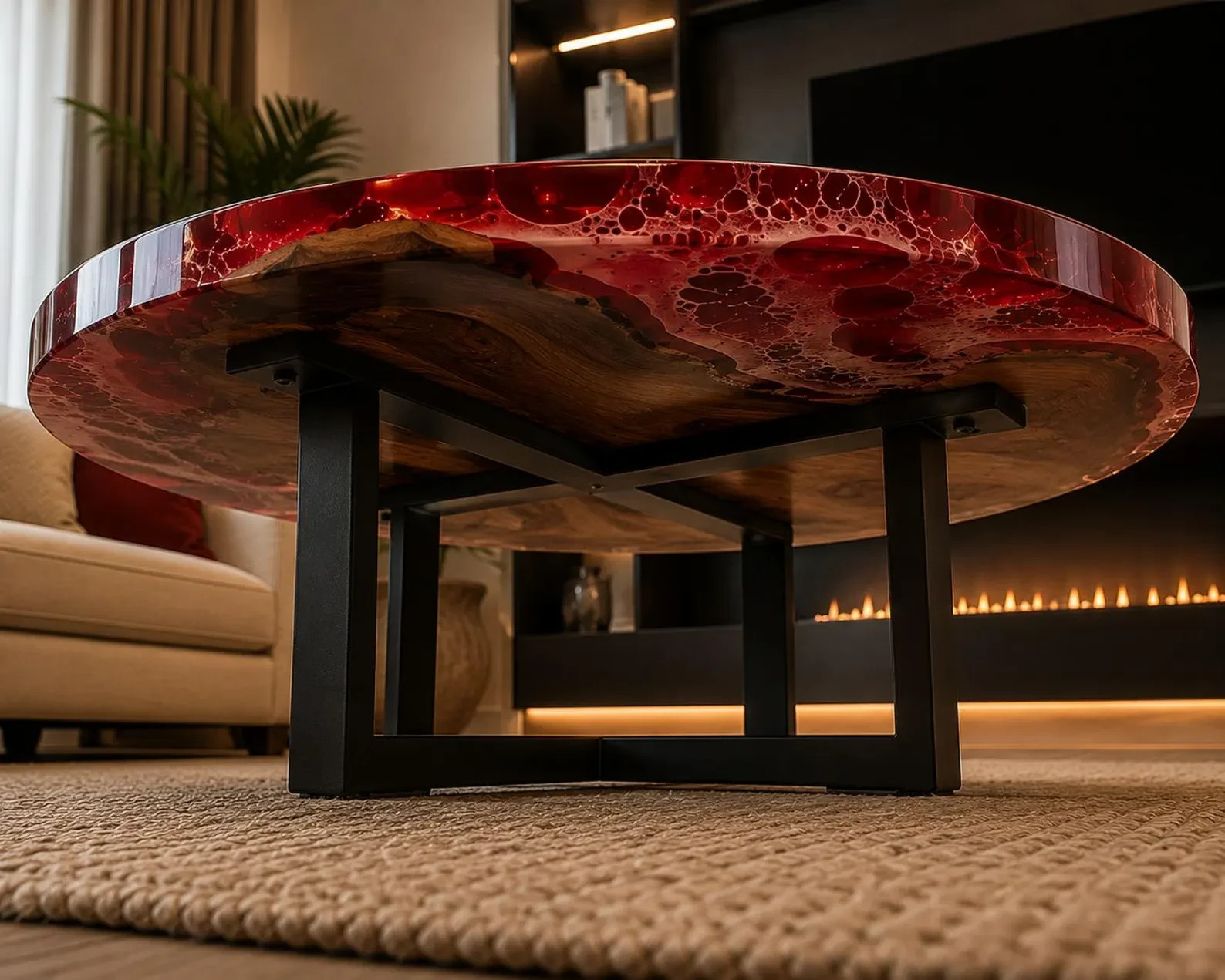 Red Resin River Coffee Table | Handmade Wood Epoxy Table Luxury Living Room