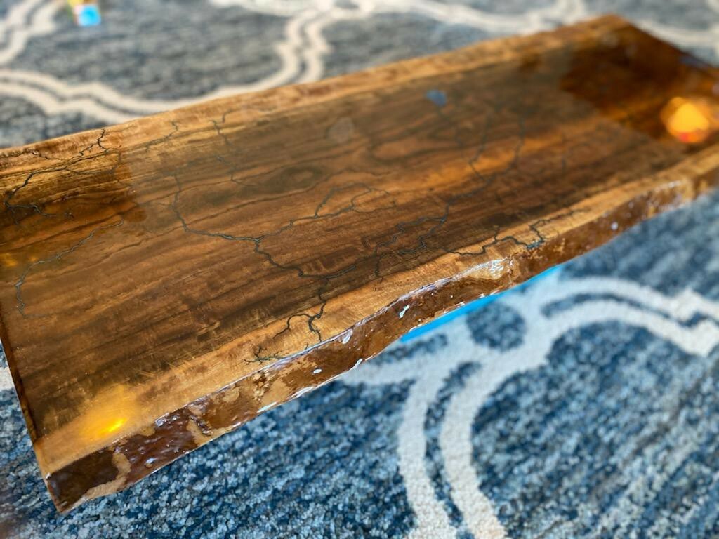 Live Edge Bocote coffee table slab. Length-40.25 in, W-15to16 in, and Thick-1.25