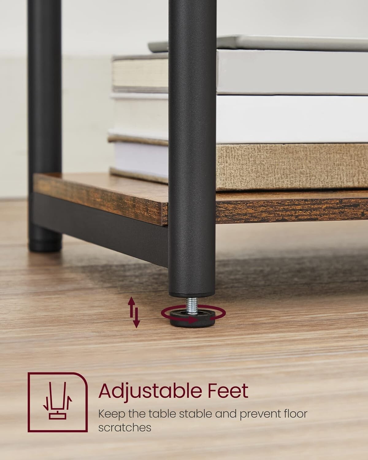 Compact 3-Shelf Side Table – Versatile Rustic Brown & Black Finish for Any Room